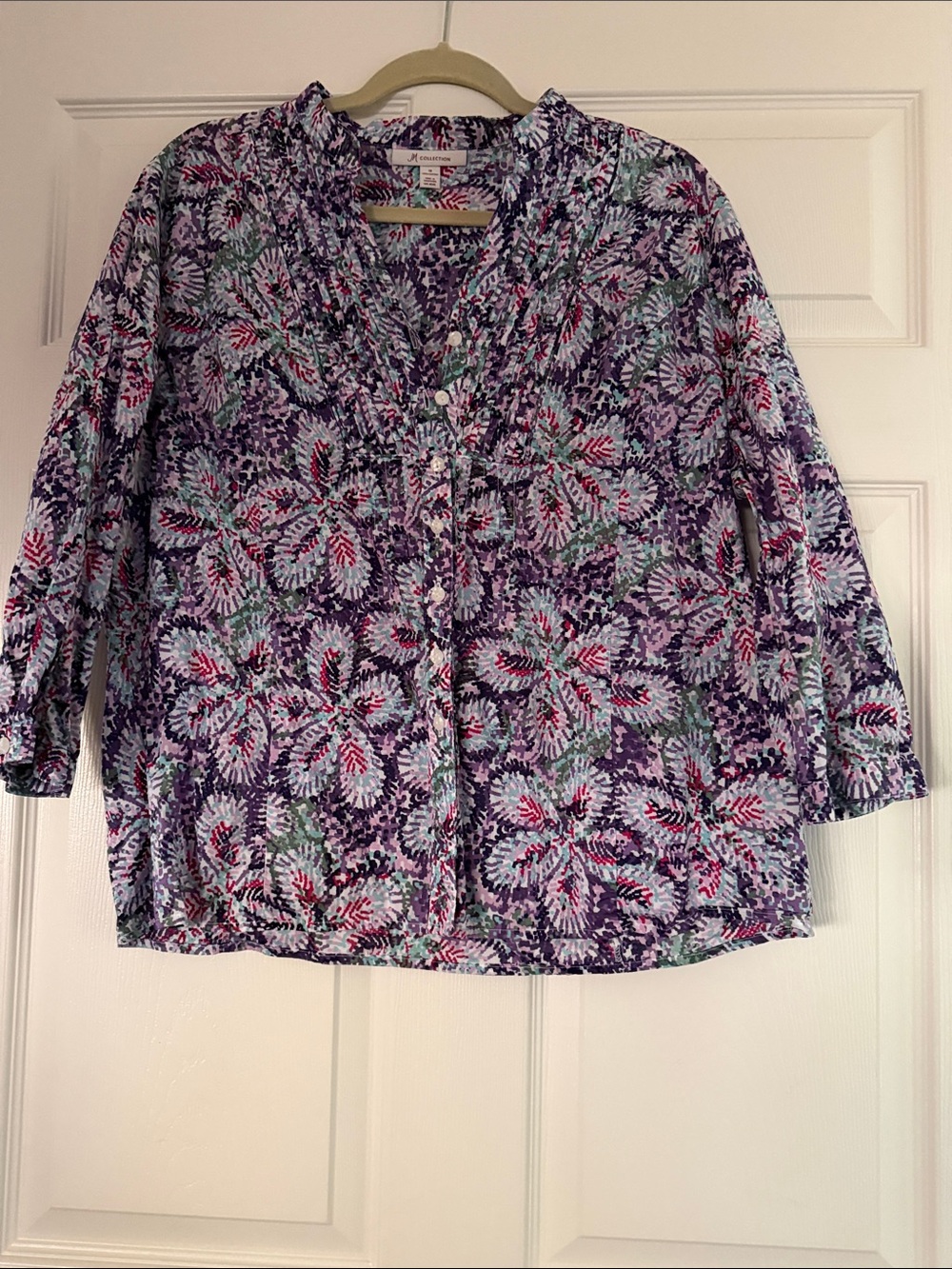 JM Collection Purple Floral Button-Front Blouse